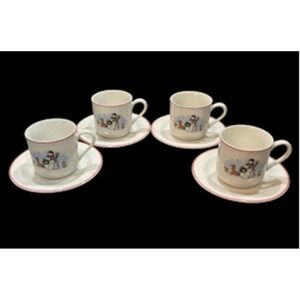4 Sets Vintage Salem China Snowman Coffee Cups With Saucers Christmas Collection